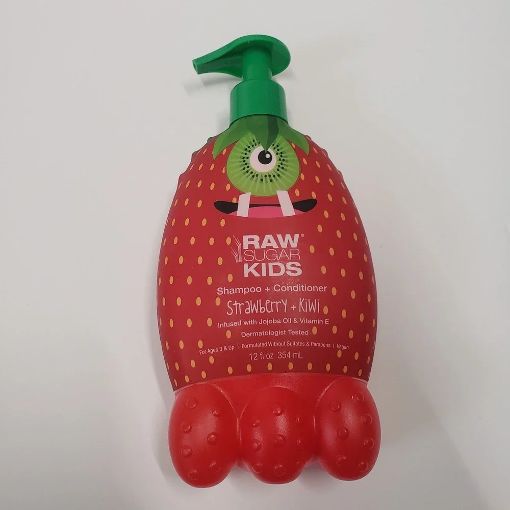 Raw Sugar Shampoo + Conditioner Kids 12oz Strawberry Kiwi 2-in-1 Monster NEW